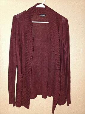 Fashion Nova Burgundy Open-Front Shawl Cardigan